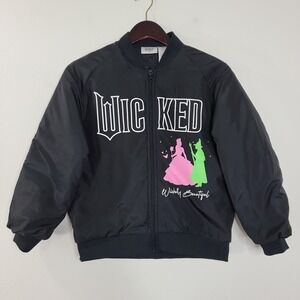 Wicked Movie Girls Bomber Jacket Youth 10/12 Black Glinda Elphaba Zip Coat
